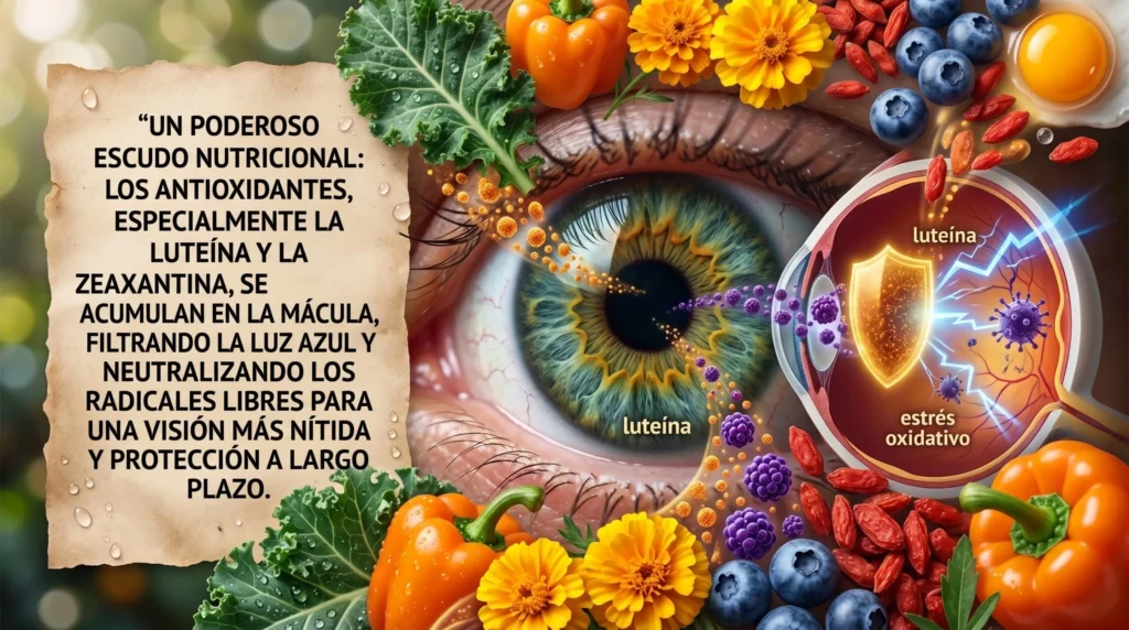 Antioxidantes y nutrientes que apoyan la vista junto con la regla 20-20-20